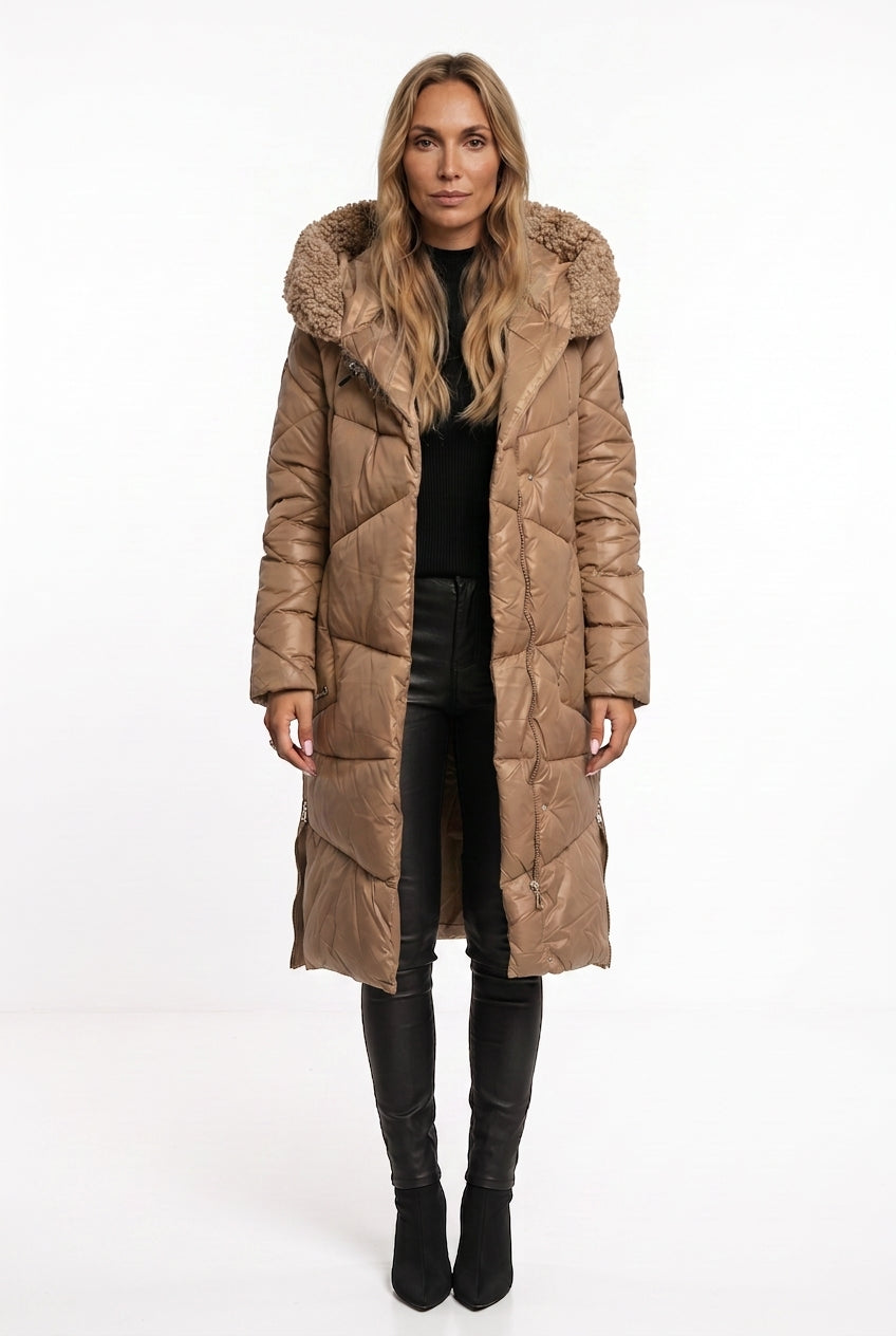Women's Longline Quilted Puffer Coat – Teddy Hood