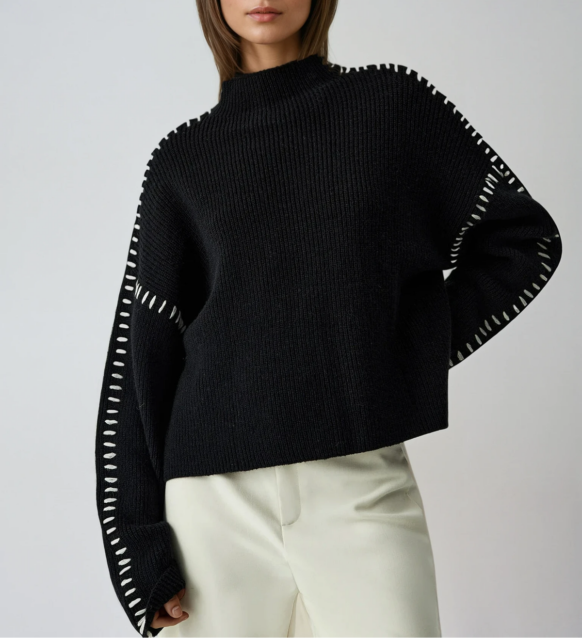 Women's Black Mock Neck Jumper – Whipstitch Oversized Knit