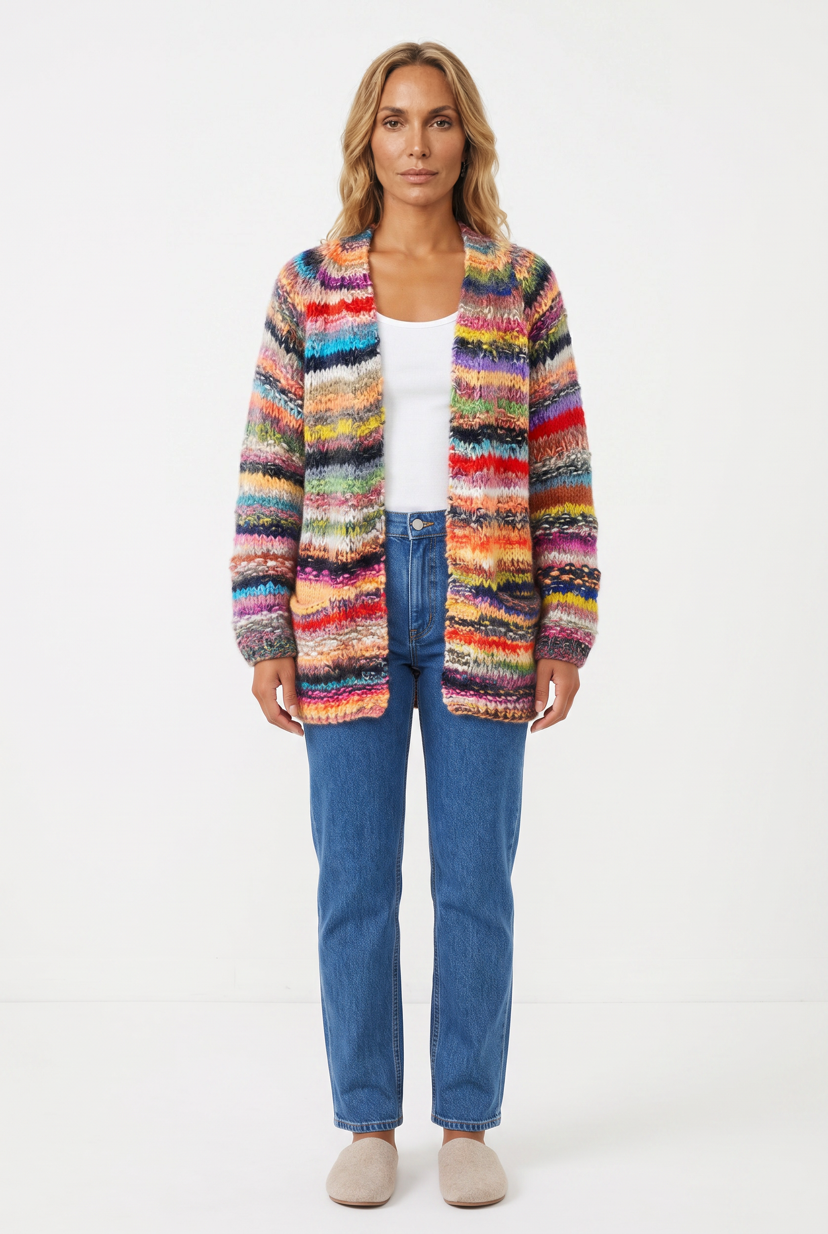 Women's Chunky Stripe Knit Cardigan – Multicolour Open Front