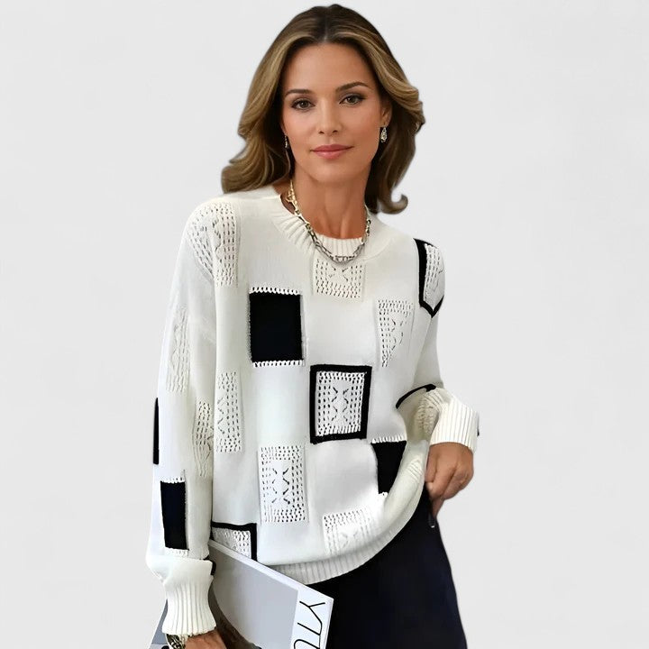 Women's Colour Block Patchwork Crew Neck Jumper