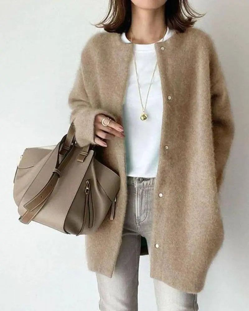 Women's Fluffy Knit Cardigan – Oversized Button-Front