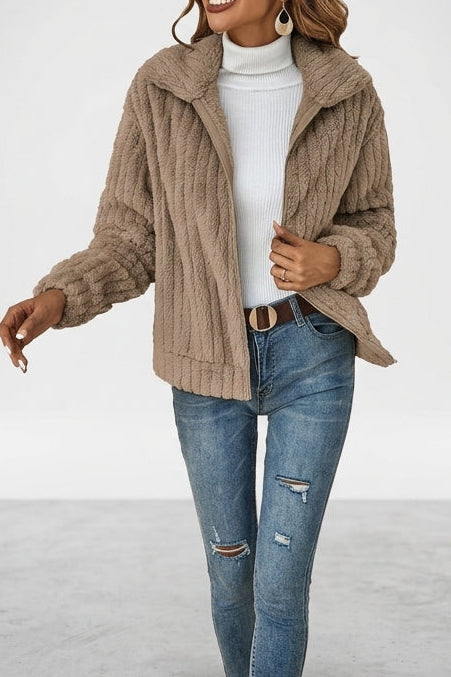 Women's Teddy Fleece Zip-Up Jacket with Collar