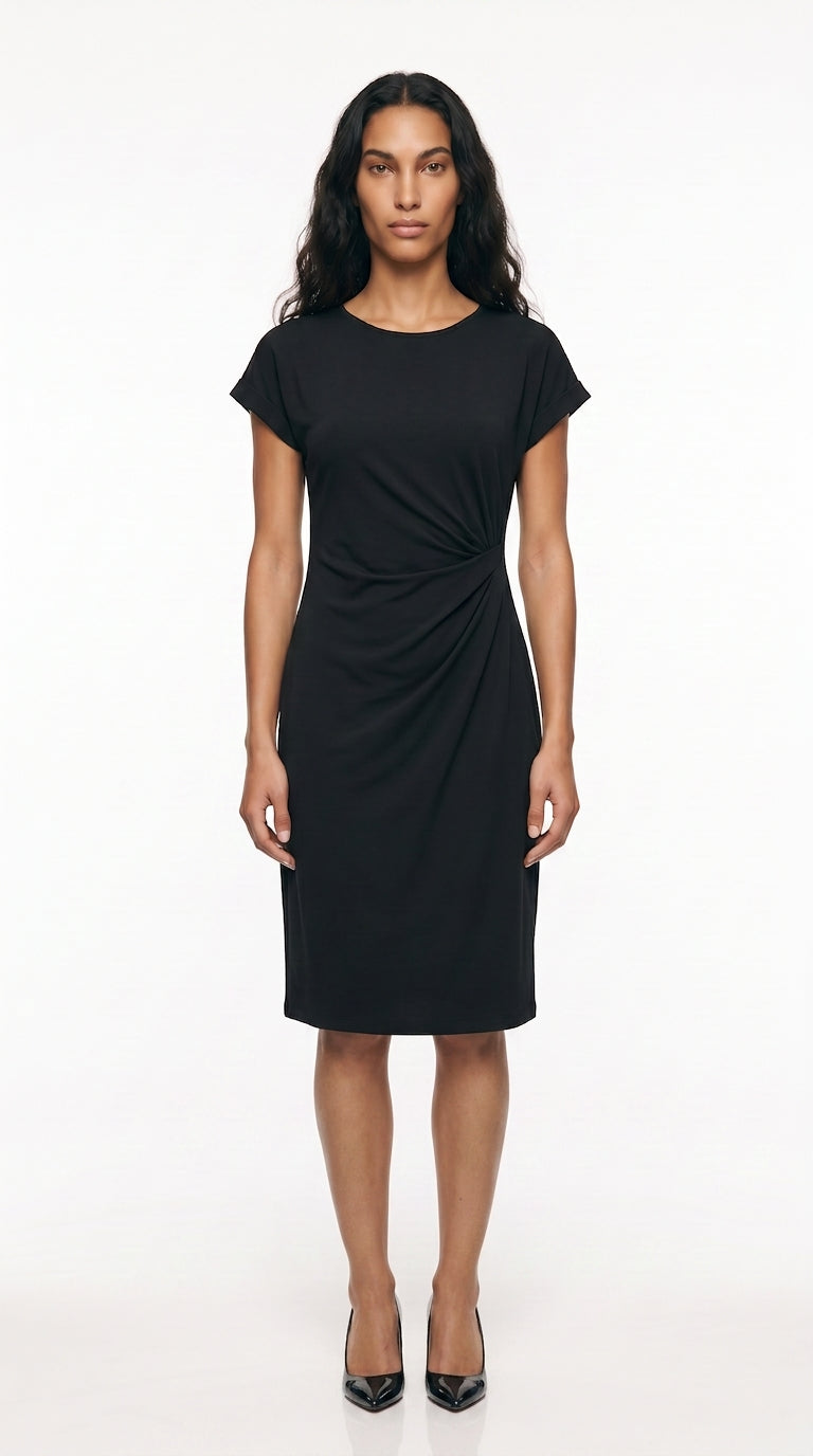 Women's Ruched Midi Dress – Twist-Front Bodycon Dress