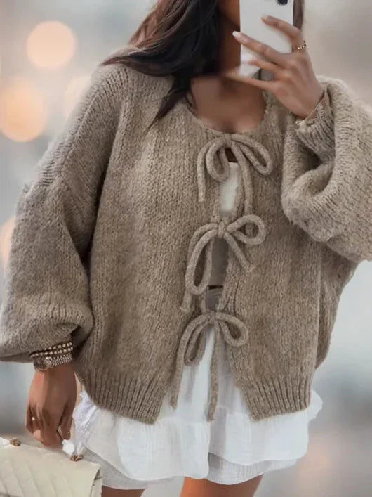 Women's Knit Cardigan with Bow Ties