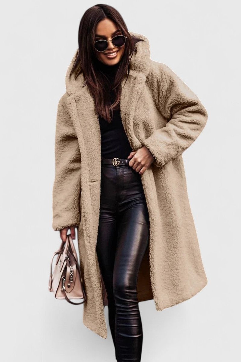 Women's Oversized Teddy Fleece Coat – Longline Hooded Winter Coat