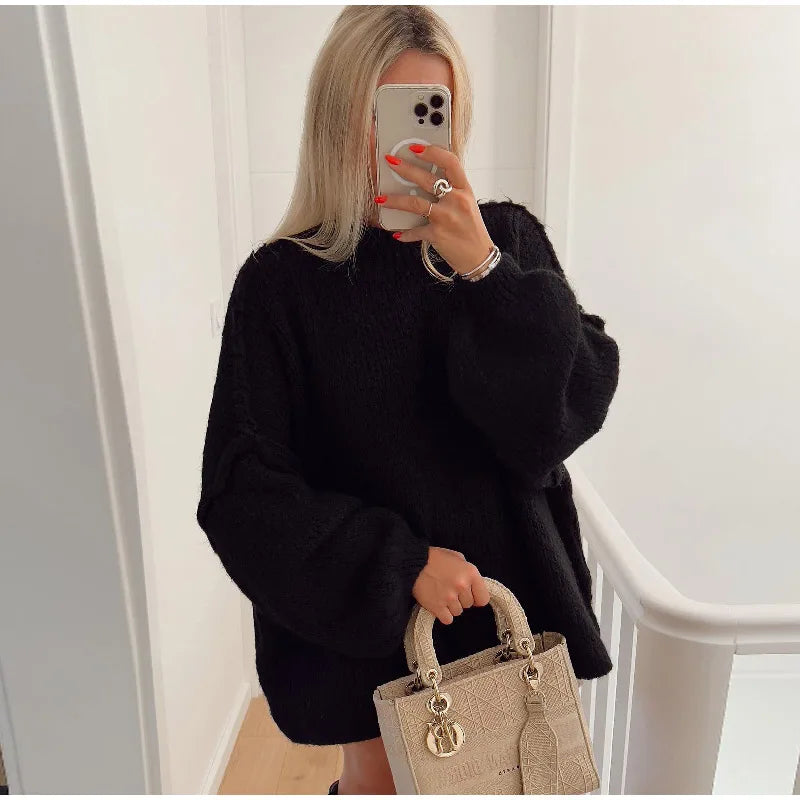 Women's Oversized Knit Jumper – Bishop Sleeve Chunky Jumper