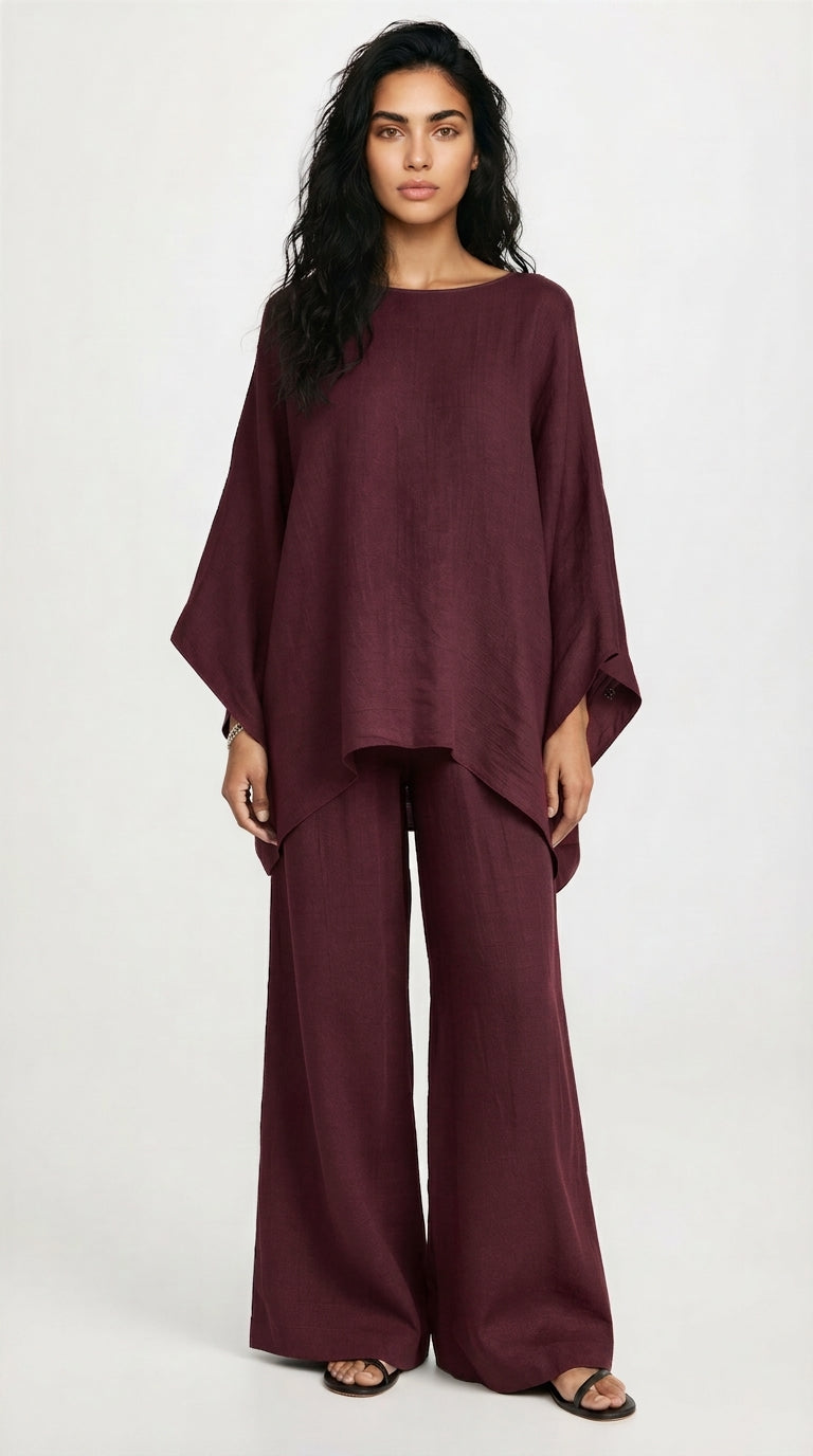 Women's Linen Co Ord Set – Relaxed Top & Wide Leg Trousers