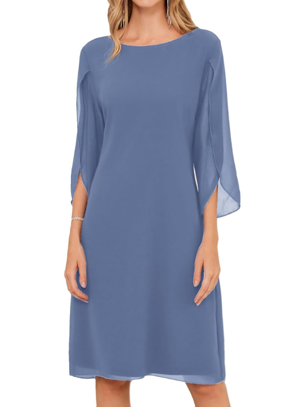 Women's Chiffon Split-Sleeve Midi Dress – A-Line Occasion