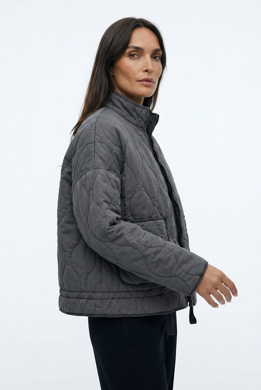 Women's Quilted Puffer Jacket – High Collar Zip Up Coat