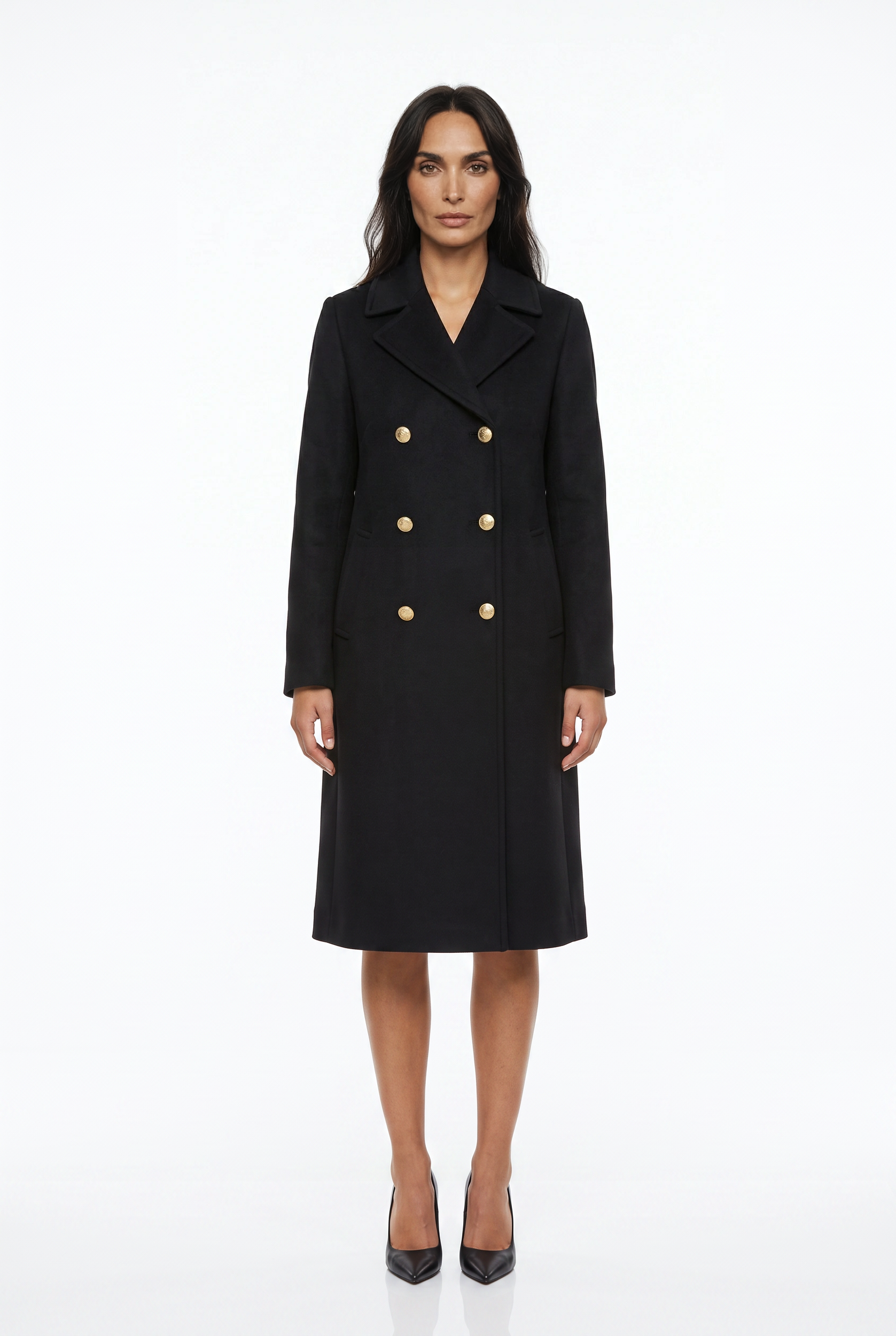 Women's Double-Breasted Wool-Look Coat – Tailored Midi