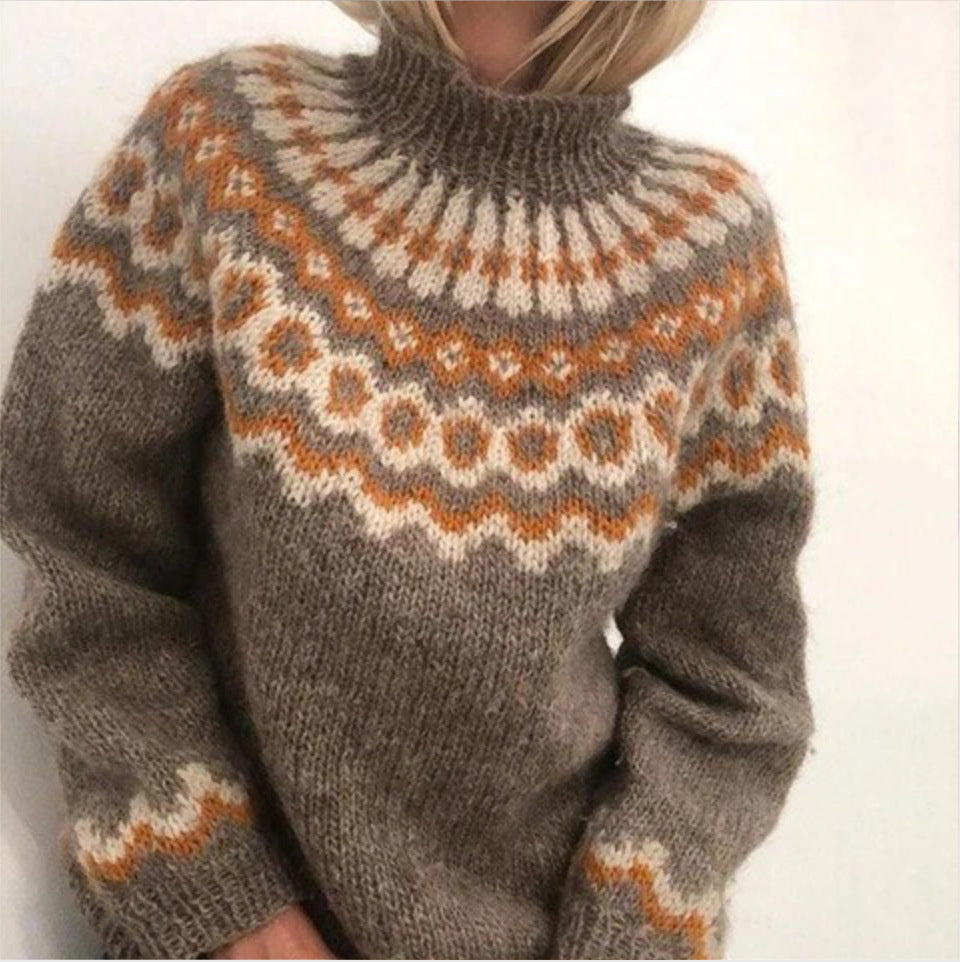 Women's Fair Isle Knit Jumper – Turtleneck Nordic Pattern