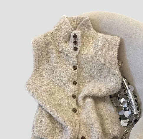 Women's Knitted Button-Front Waistcoat Gilet