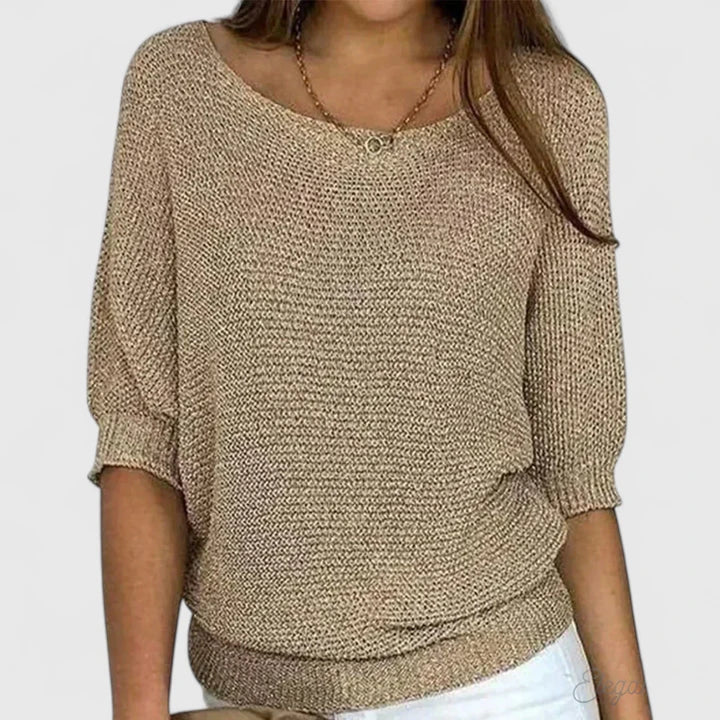Women's Batwing Sleeve Knitted Jumper – Scoop Neck Ribbed Sweater