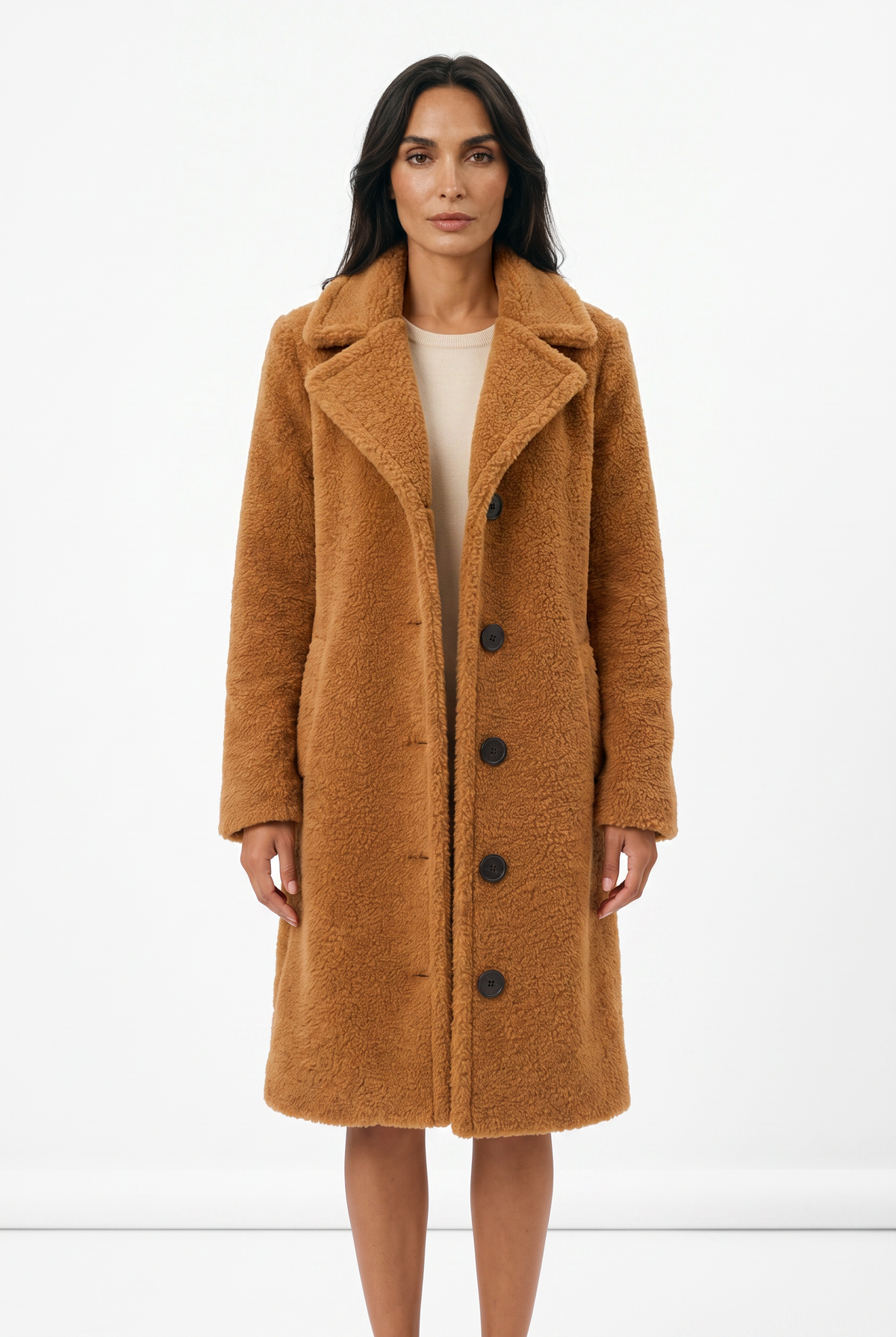 Women's Teddy Coat – Longline Button-Front Winter Coat