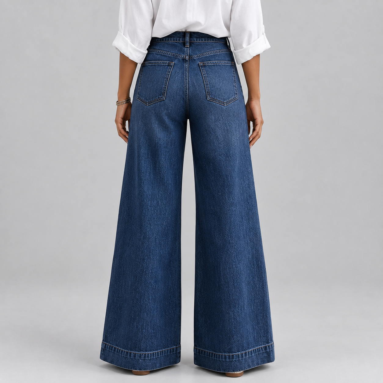 Women's Wide Leg Flared High Waist Jeans, Stretch Denim