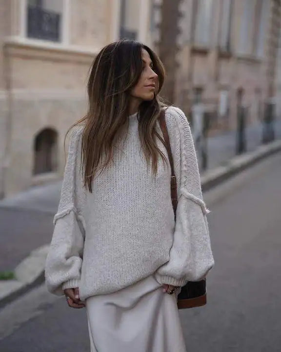 Women's Oversized Knit Jumper – Bishop Sleeve Chunky Jumper