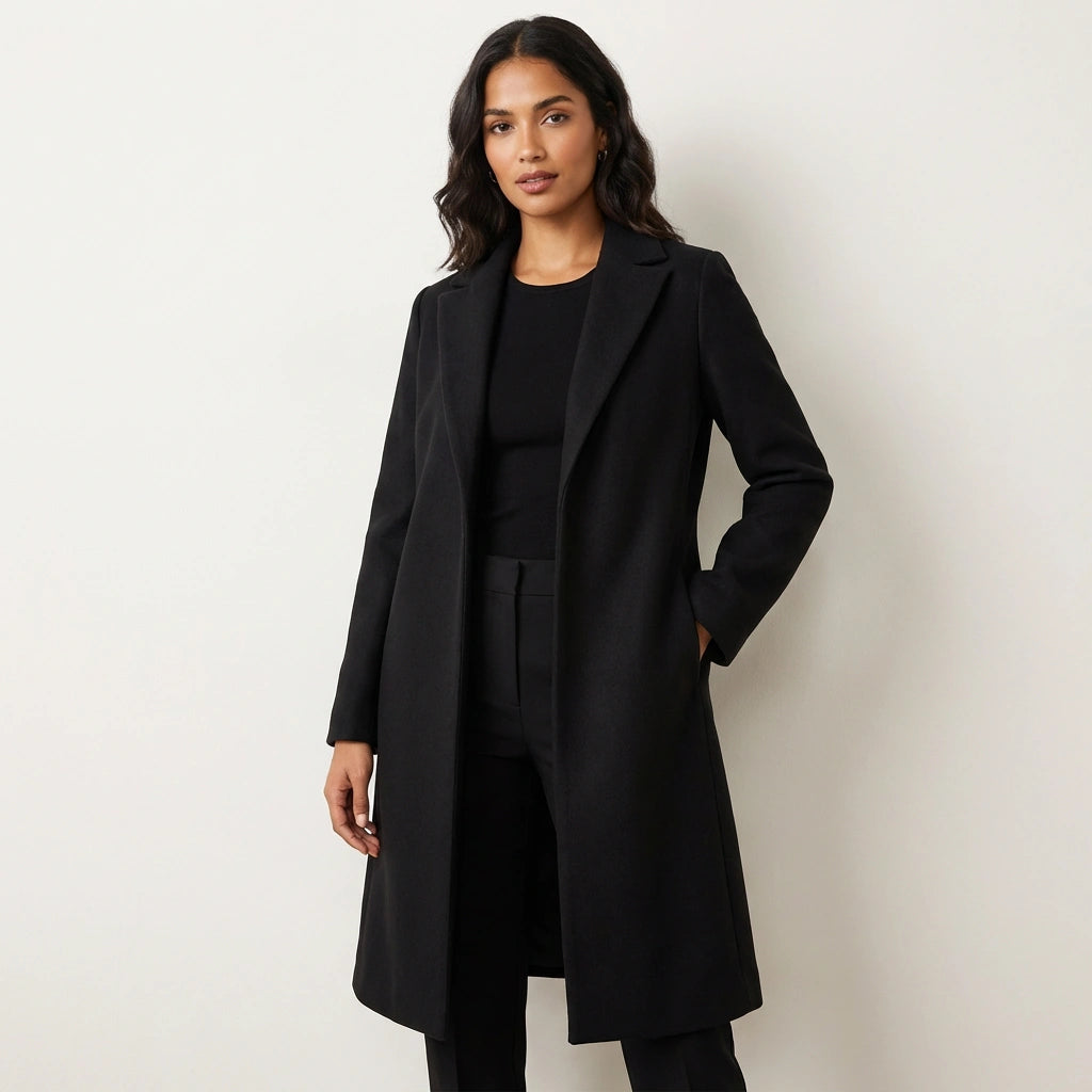 Women's Wool-Blend Longline Coat – Tailored Lapel