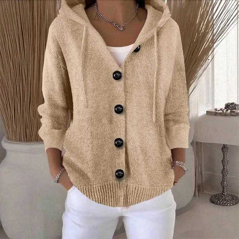 Women's Knit Hooded Cardigan – Button Front