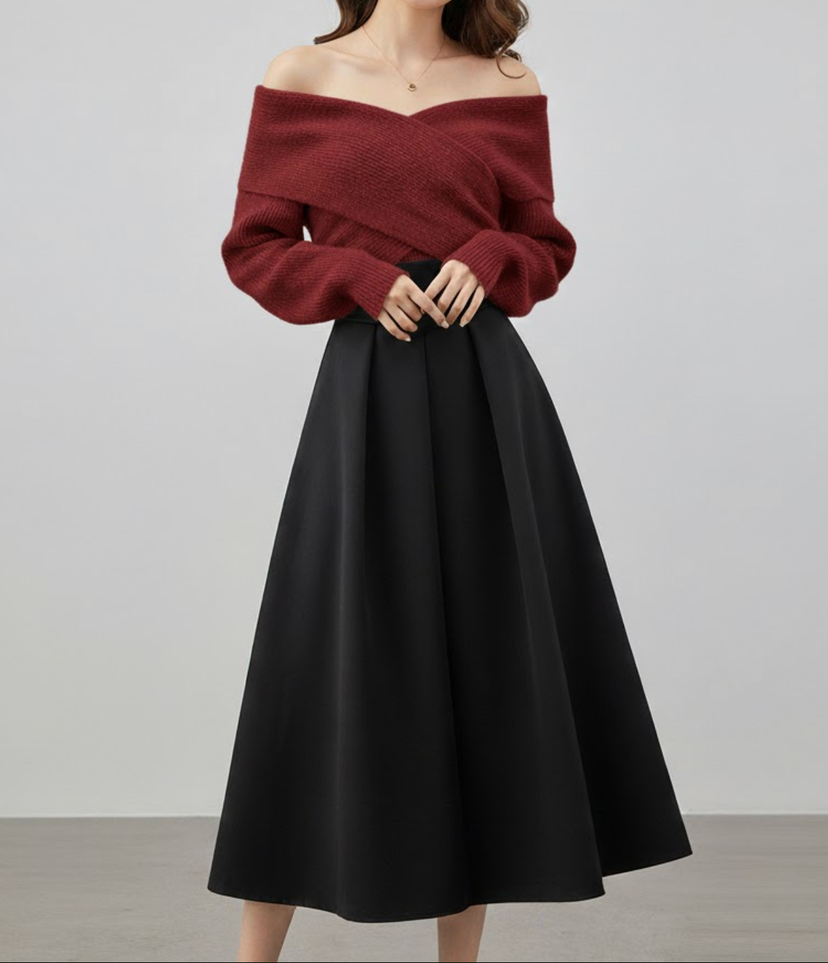 Women's Off-Shoulder Jumper & Midi Skirt Co-ord Set