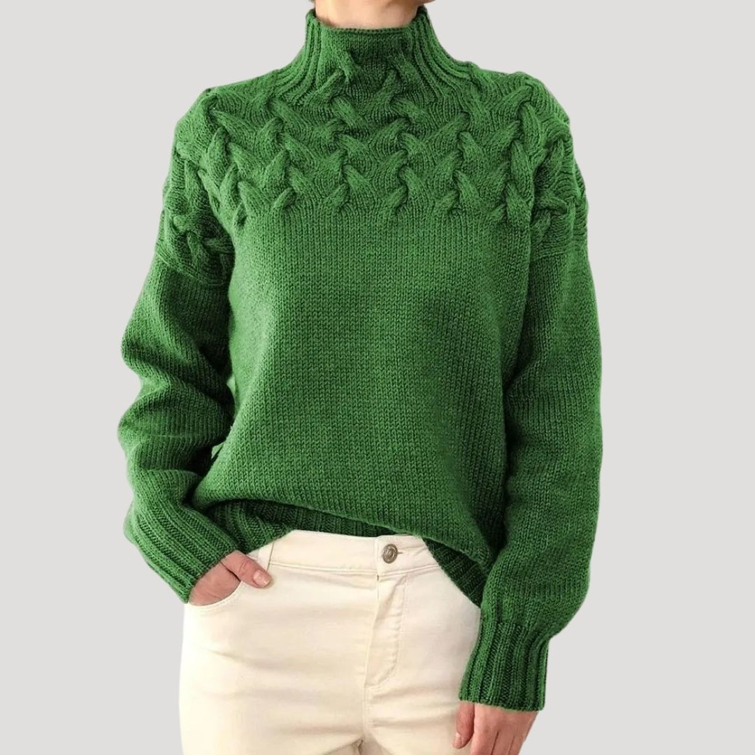 Women's Cable Knit Turtleneck Jumper – Chunky Mock Neck Pullover