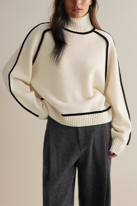 Women's Contrast Piping Turtleneck Jumper