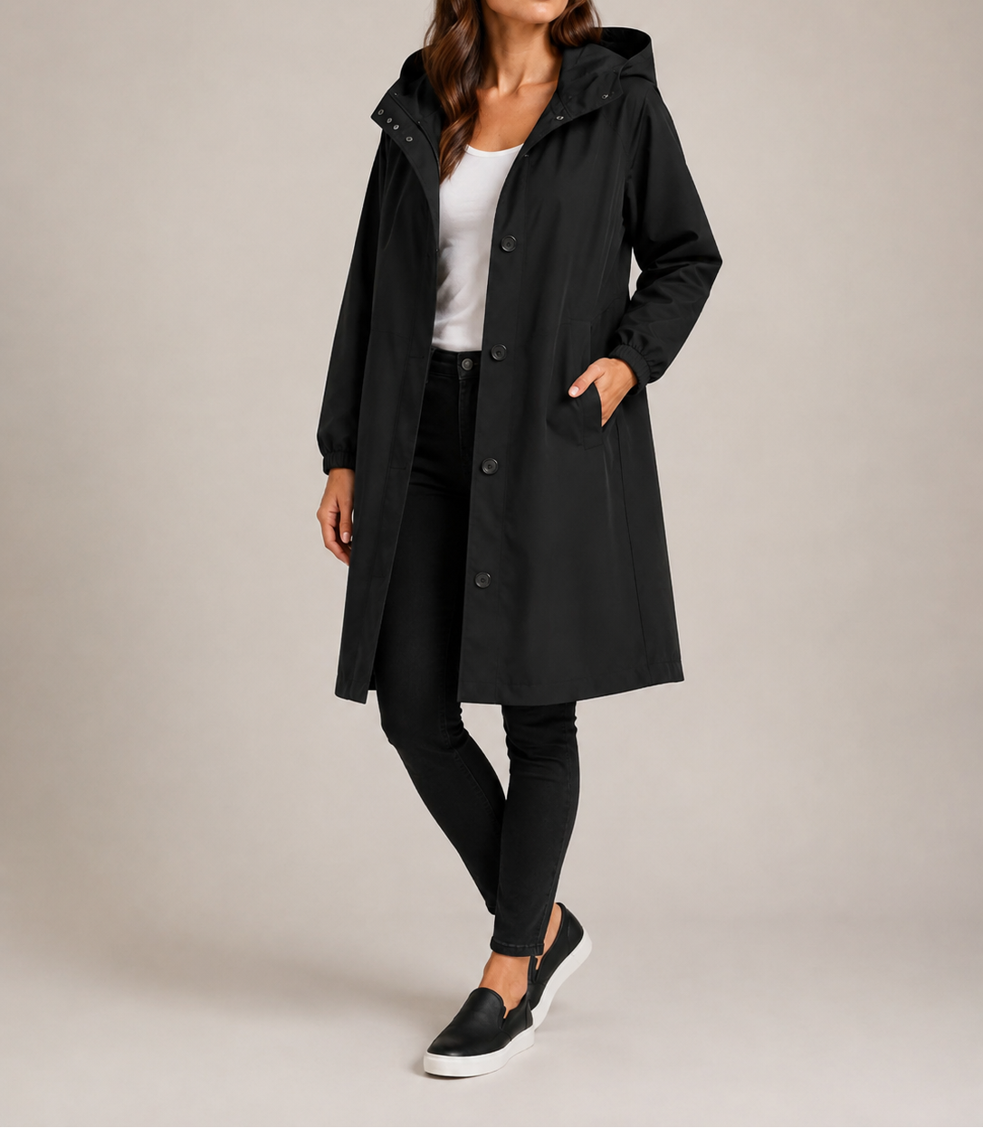 Women's Hooded Raincoat – A-Line Midi Waterproof Jacket
