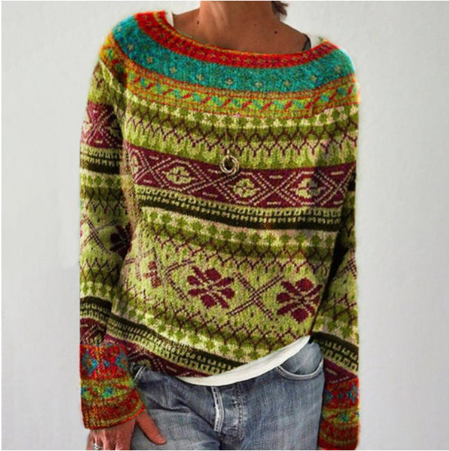Women's Fair Isle Knit Jumper – Boat Neck Colourwork Sweater