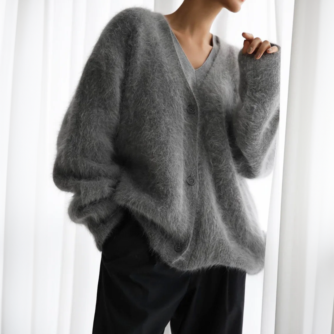 Women's Fluffy Knit Cardigan – Oversized Fit