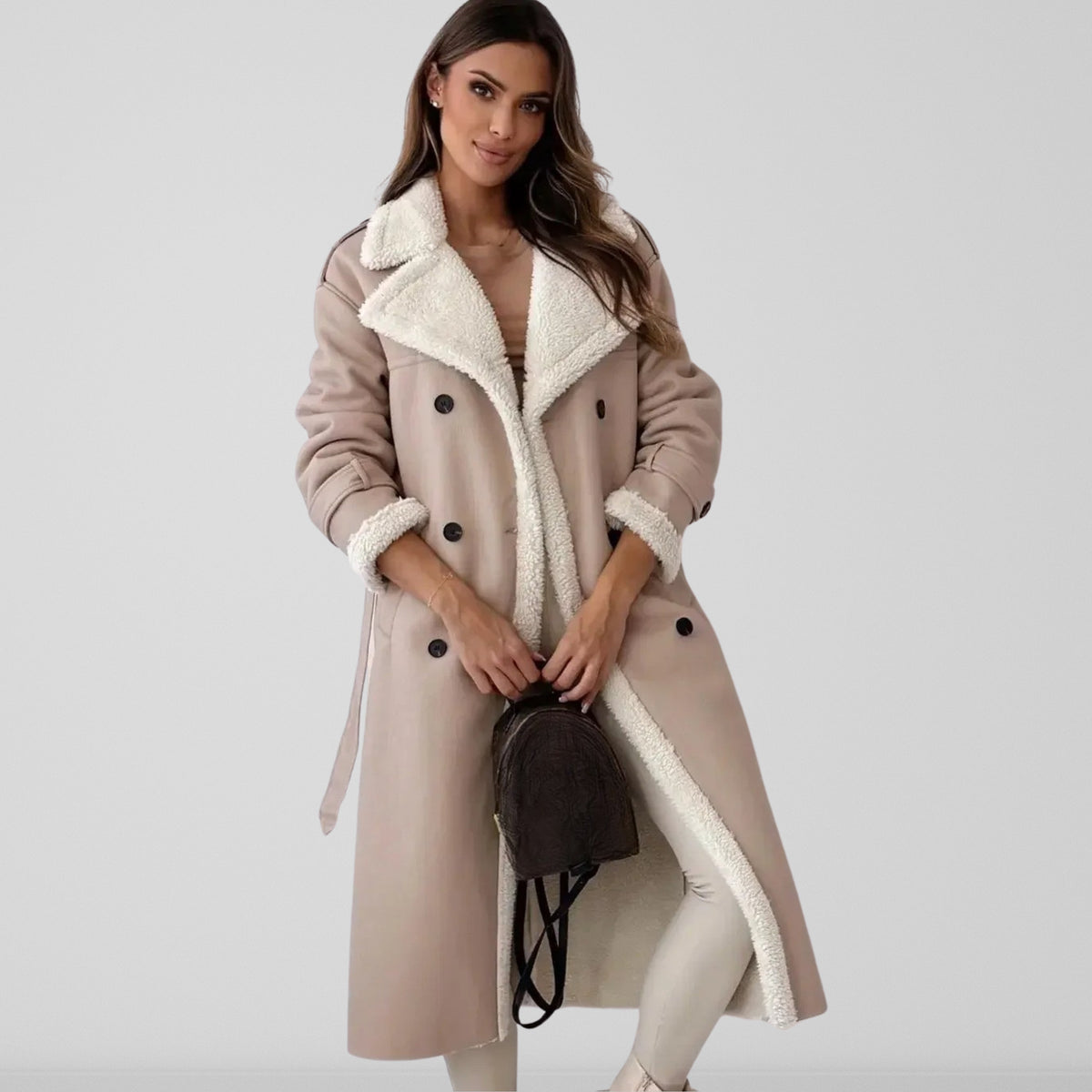 Women's Double-Breasted Trench Coat – Sherpa Lined Winter Coat