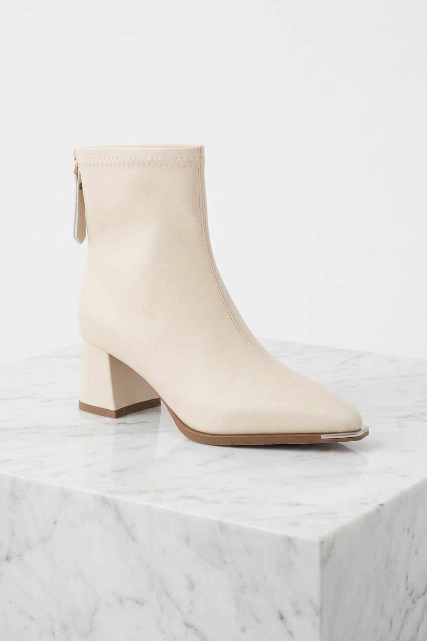 Women's Block Heel Ankle Boots – Pointed Toe Metal Tip