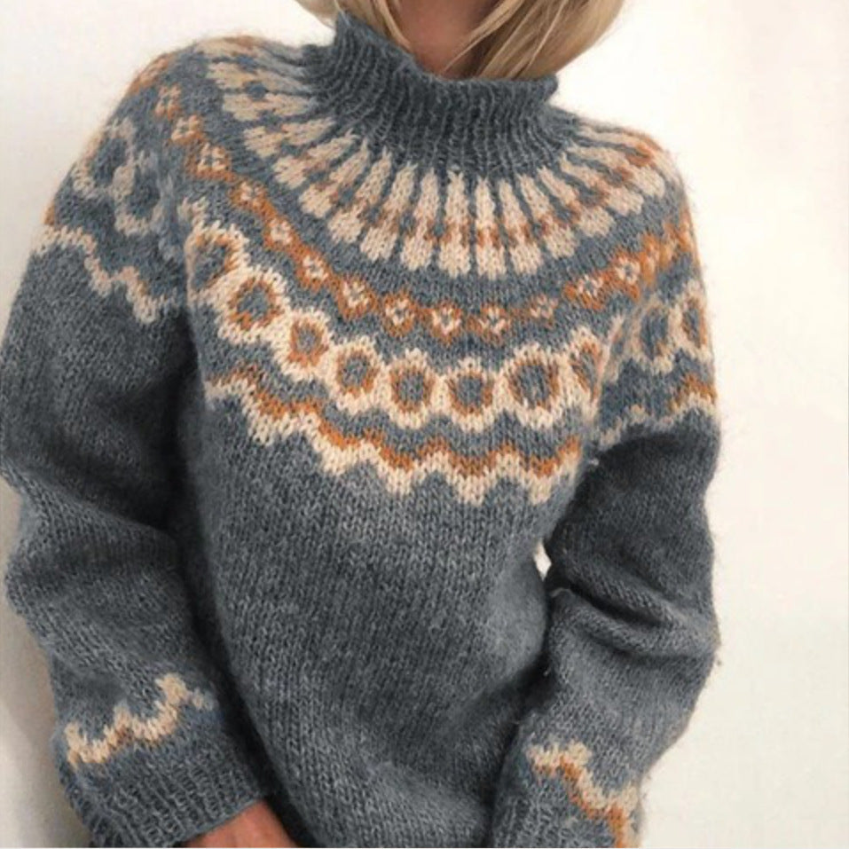 Women's Fair Isle Knit Jumper – Turtleneck Nordic Pattern