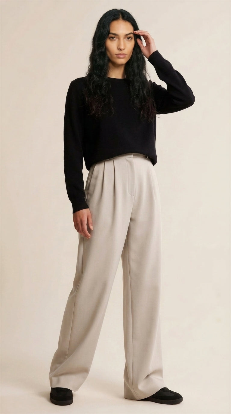 Women's Wide Leg Trousers – Pleated High-Waist Tailored