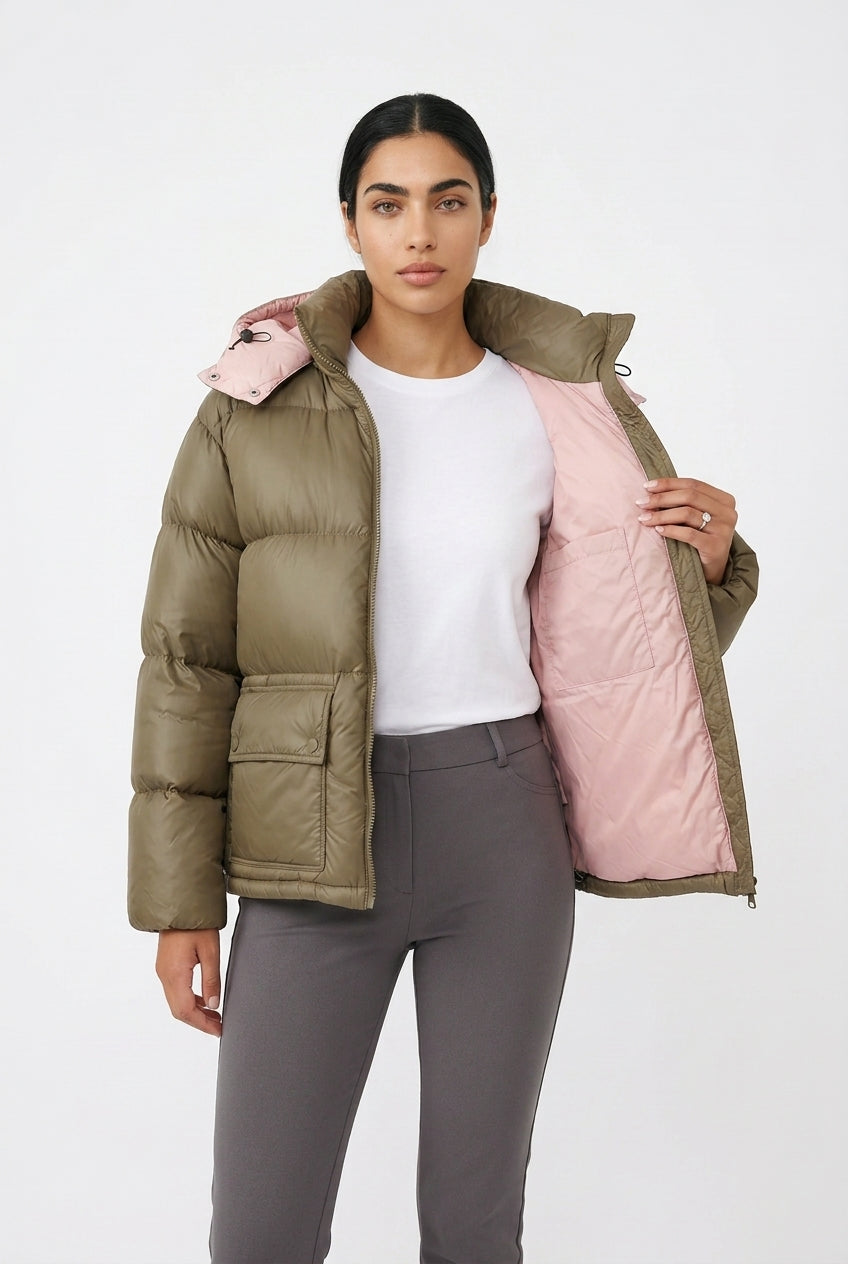 Women's Oversized Hooded Puffer Jacket – Quilted Winter Padding