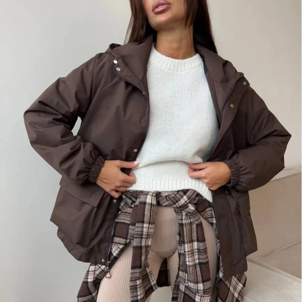 Women's Hooded Windbreaker Jacket – Cinched Waist Utility Jacket