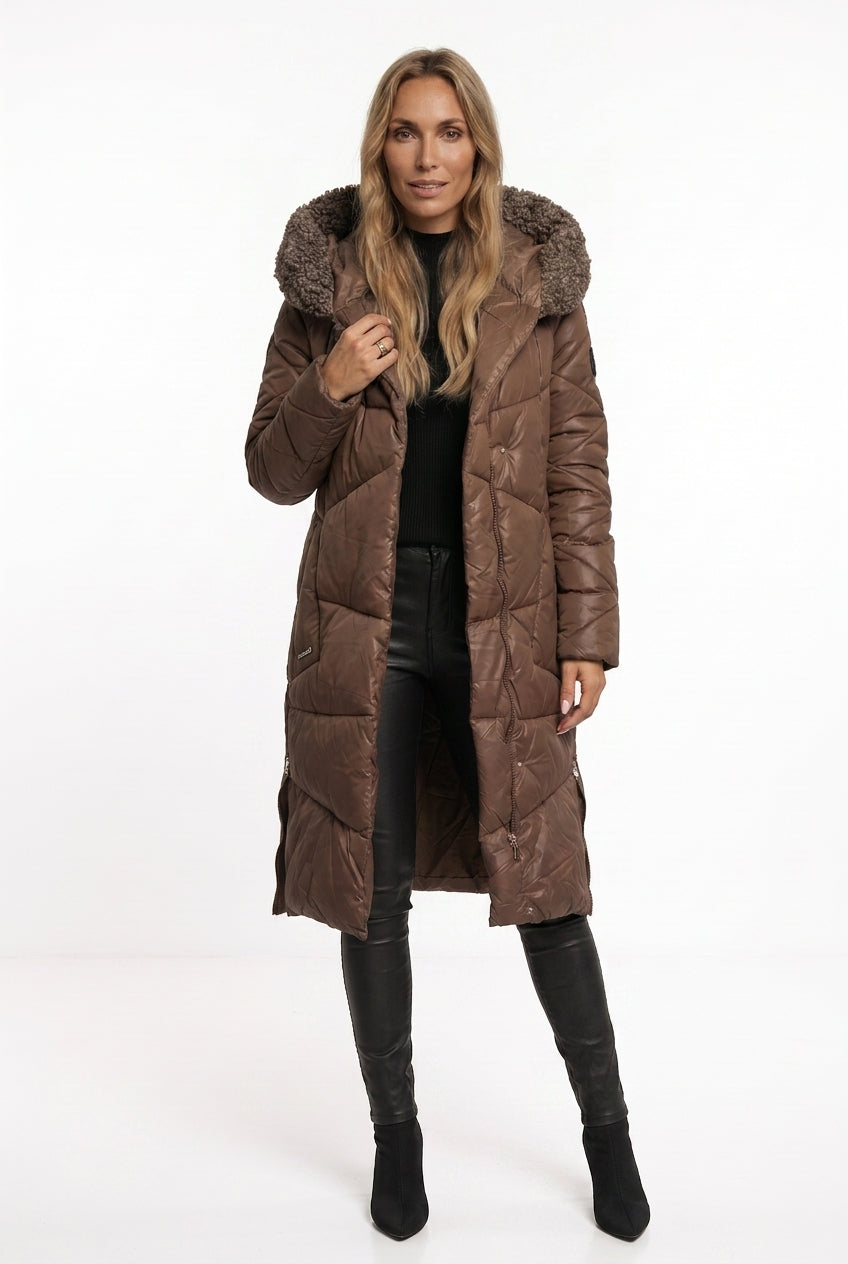 Women's Longline Quilted Puffer Coat – Teddy Hood