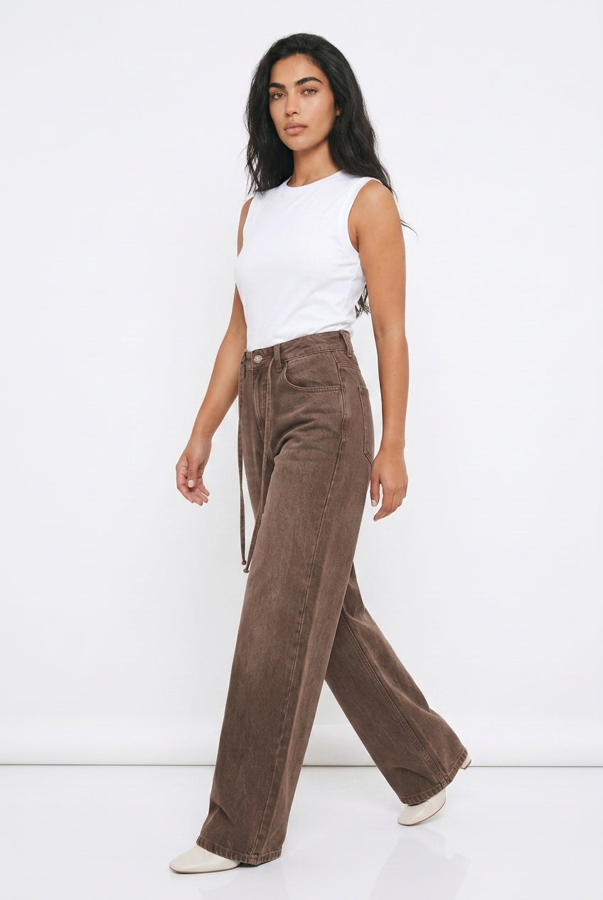 Women's Wide Leg Jeans | Brown Baggy High Waist Denim