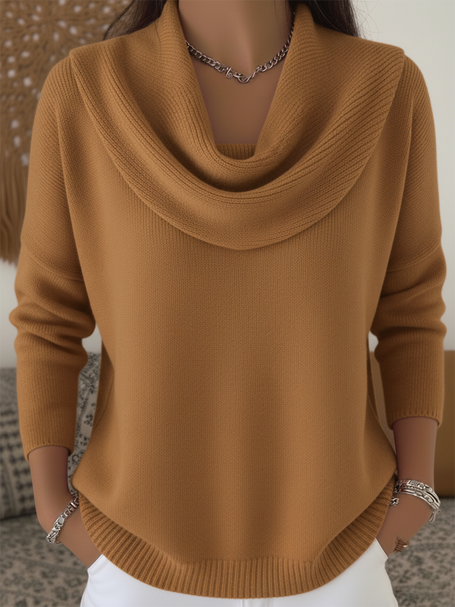 Women's Cowl Neck Knit Jumper – Long Sleeve Pullover Top