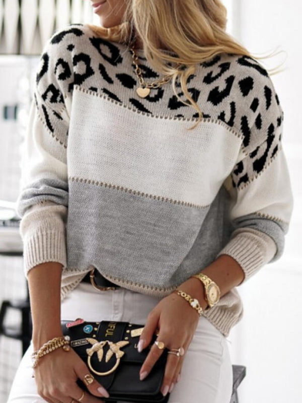 Women's Leopard Colour-Block Knit Jumper