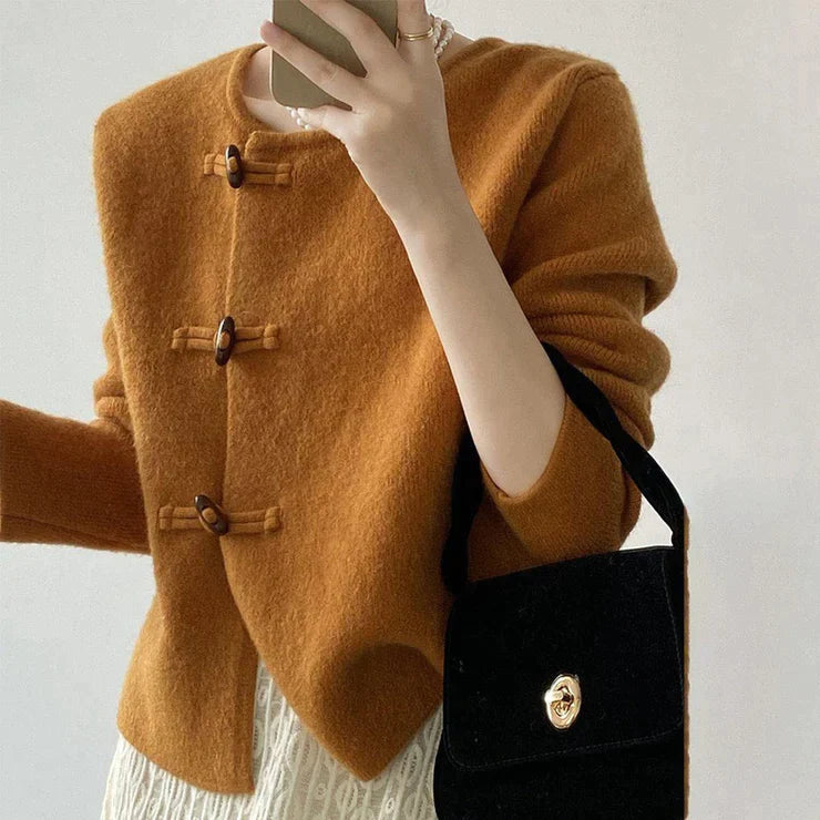 Women's Knitted Toggle Cardigan – Round Neck