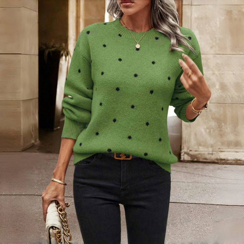 Women's Polka Dot Knit Jumper – Round Neck Textured Pullover