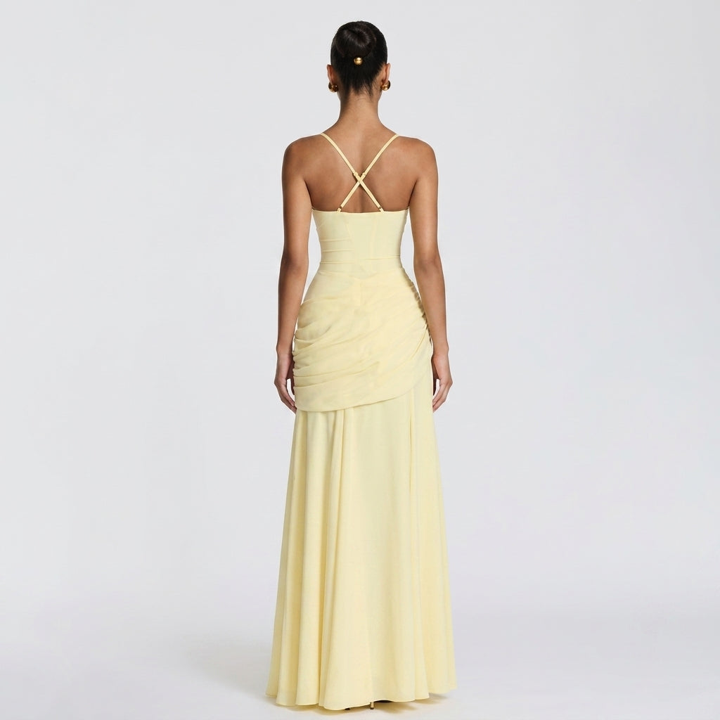 Women's Wedding Guest Dress – Ruched Square Neck Maxi Dress