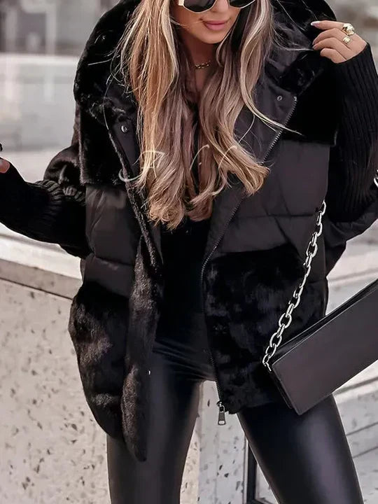Women's Faux Fur Puffer Jacket – Hooded Oversized Winter Coat