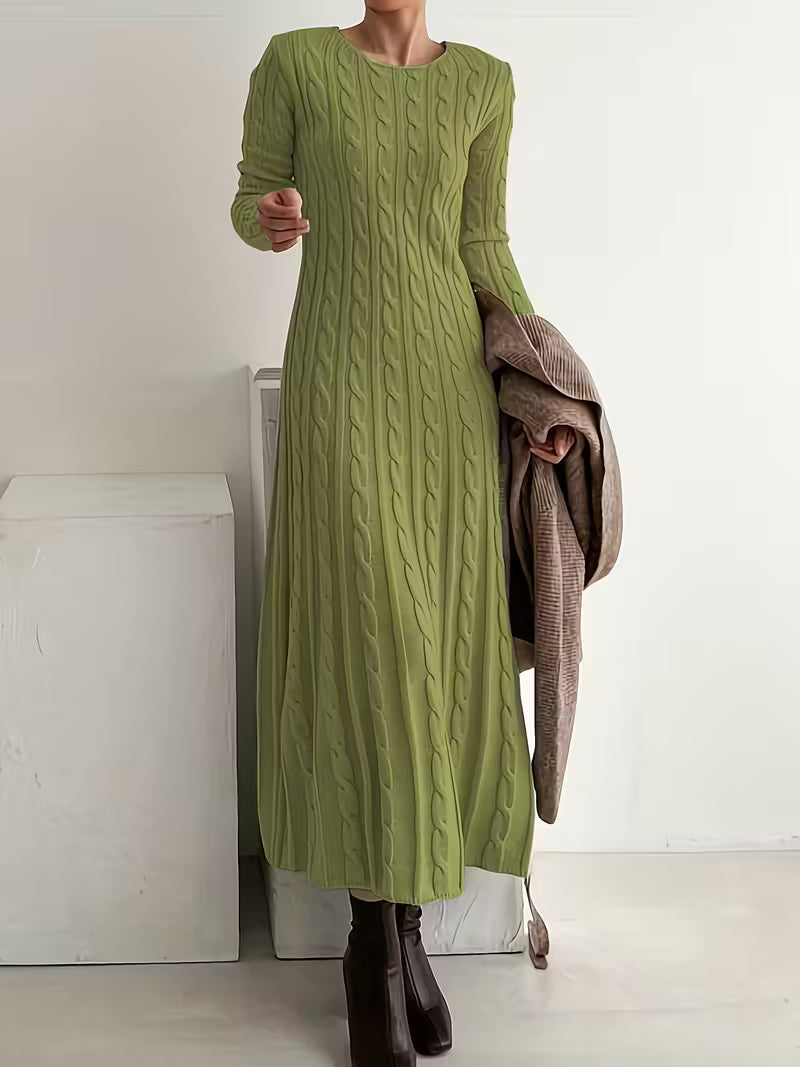 Women's Cable Knit Maxi Dress with Long Sleeves