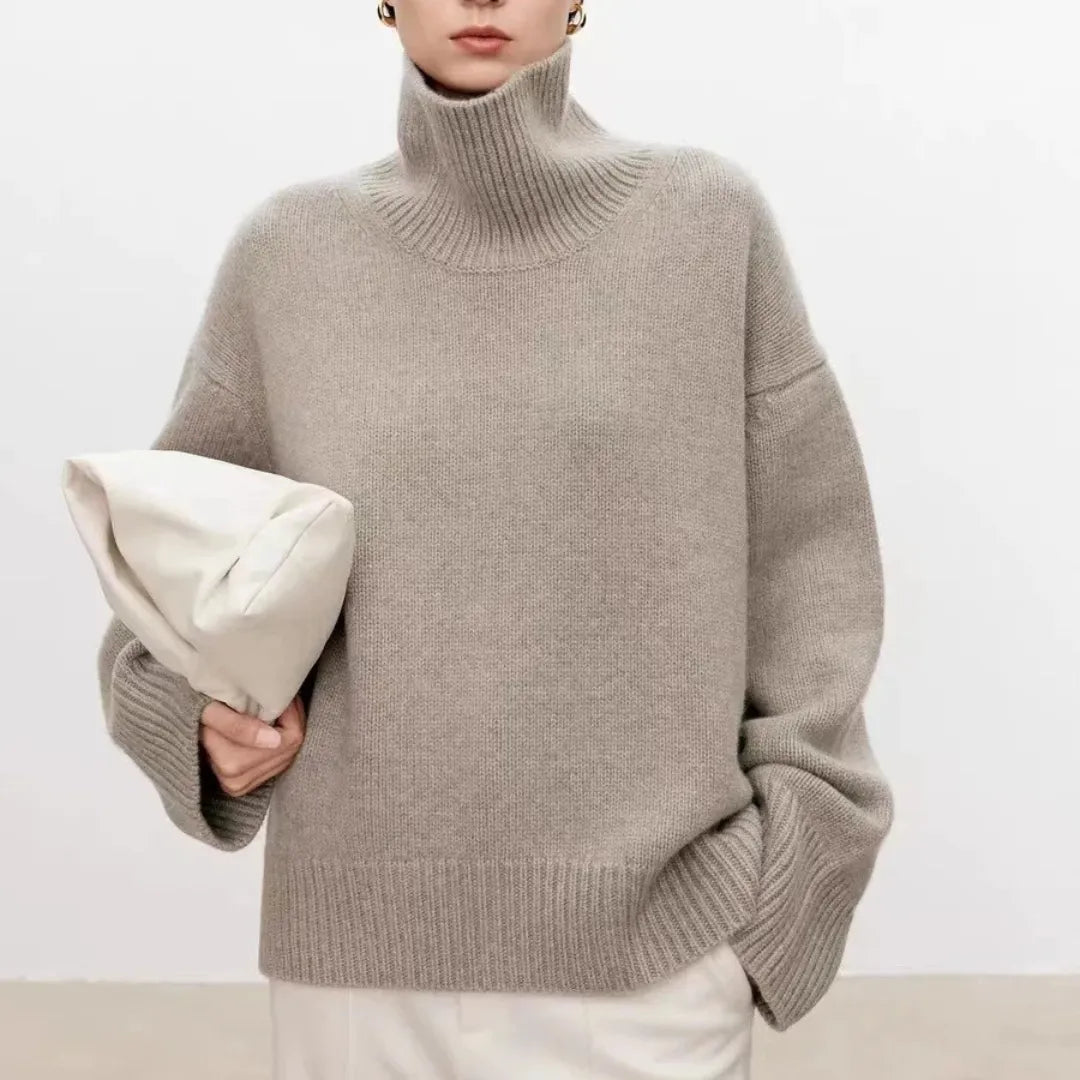 Women's Oversized Roll-Neck Jumper – Ribbed Chunky Knit Jumper