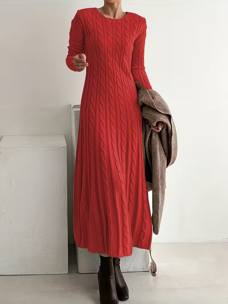 Women's Cable Knit Maxi Dress with Long Sleeves