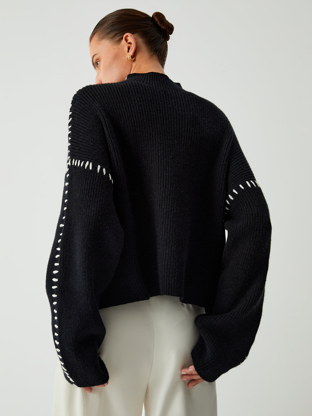 Women's Black Mock Neck Jumper – Whipstitch Oversized Knit