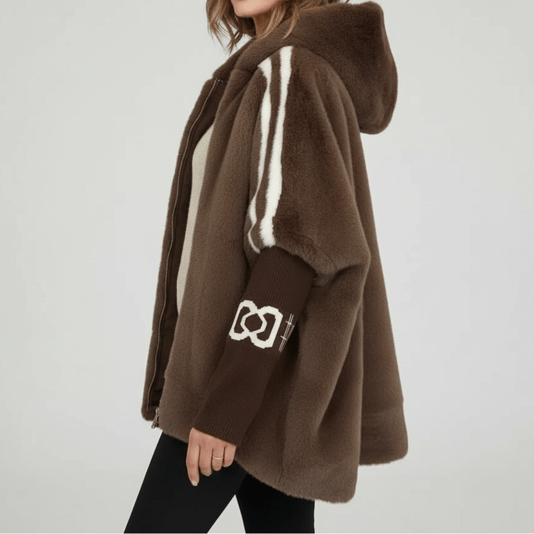 Women's Faux Fur Cape Jacket – Hooded Oversized Winter Coat