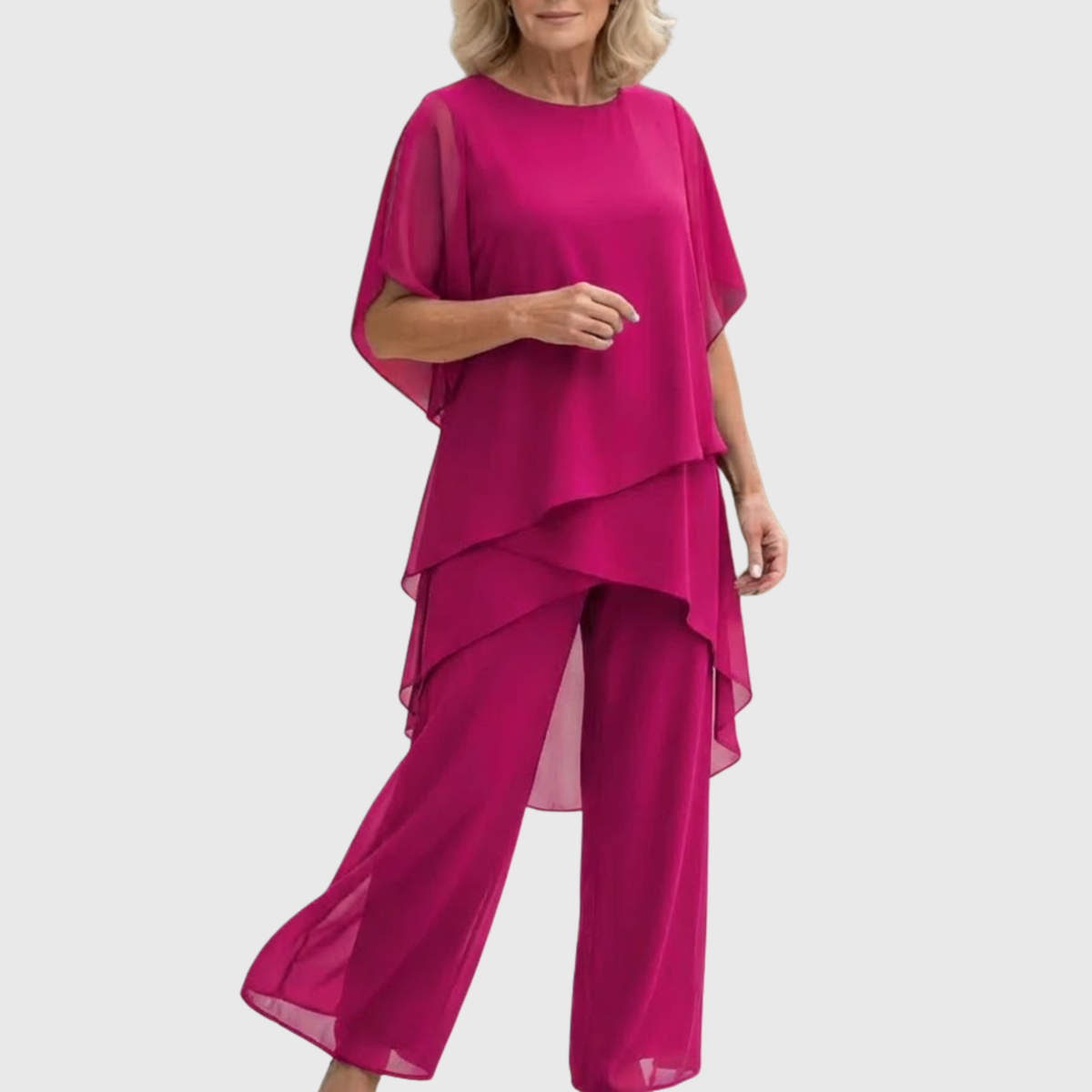 Women's Chiffon Palazzo Trouser Set – Layered Top & Wide-Leg Trousers
