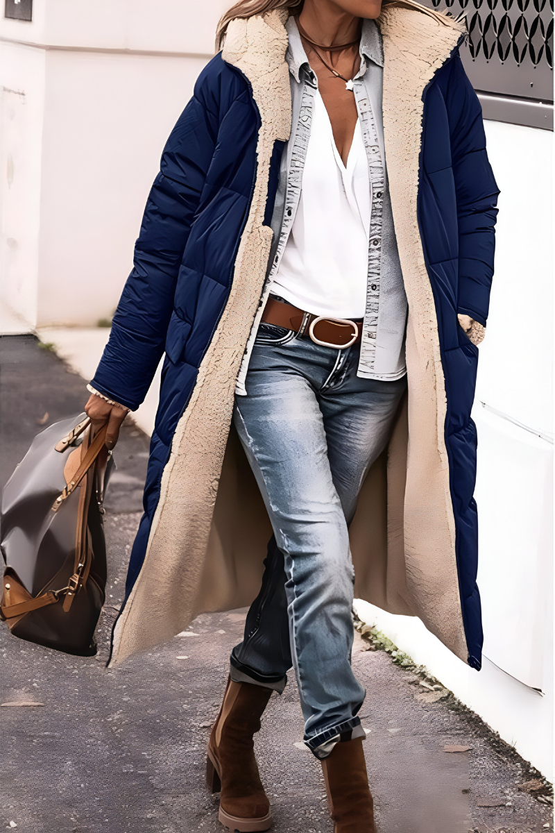 Women's Longline Sherpa-Lined Puffer Coat with Hood