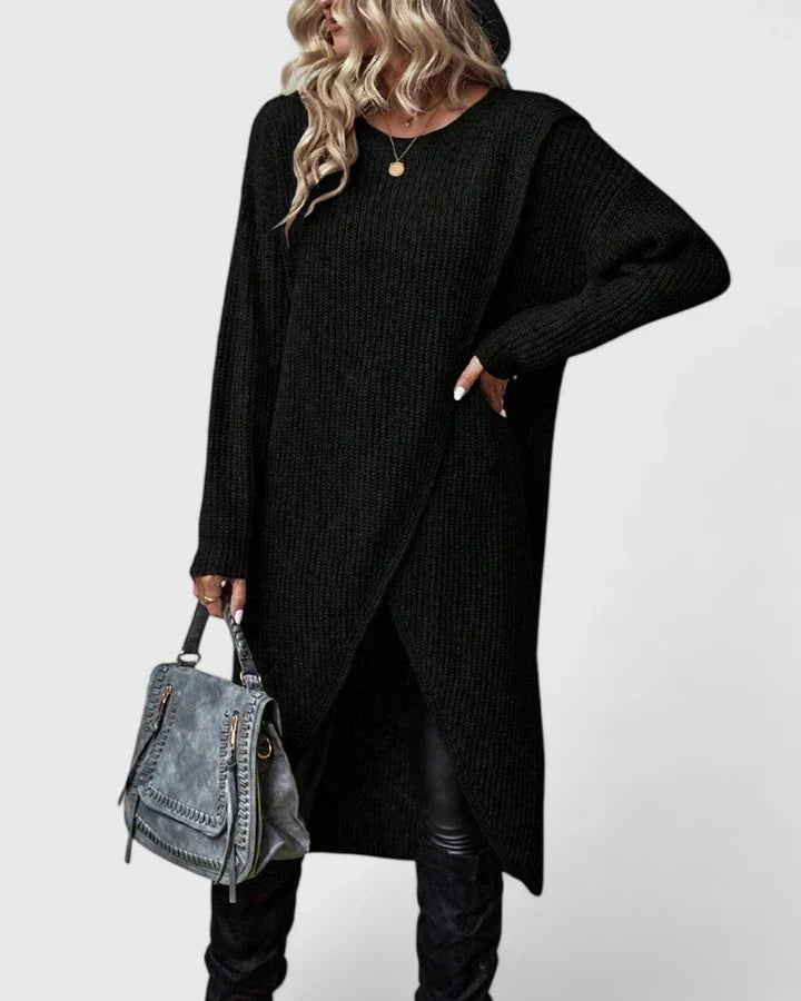Women's Knit Wrap-Front Jumper Dress – Office – Black